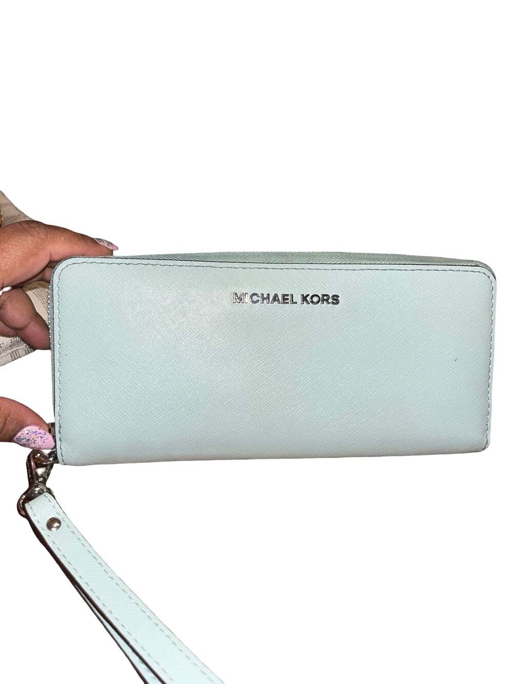 Michael Kors Blue Saffiano Continental Zip Around Wallet